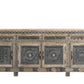 102" Natural And Black Distressed Solid Wood Carved Geometric Four Drawer Sideboard