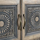 102" Natural And Black Distressed Solid Wood Carved Geometric Four Drawer Sideboard