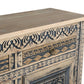 102" Natural And Black Distressed Solid Wood Carved Geometric Four Drawer Sideboard