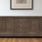 106" Brown Distressed Solid Wood Carved Floral Three Drawer Sideboard with Four Doors