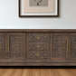 106" Brown Distressed Solid Wood Carved Floral Three Drawer Sideboard with Four Doors