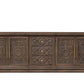 106" Brown Distressed Solid Wood Carved Floral Three Drawer Sideboard with Four Doors