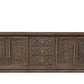 106" Brown Distressed Solid Wood Carved Floral Three Drawer Sideboard with Four Doors