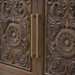 106" Brown Distressed Solid Wood Carved Floral Three Drawer Sideboard with Four Doors
