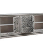 106" Gray Distressed Solid Wood Carved Floral Three Drawer Sideboard with Four Doors