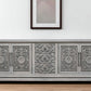 106" Gray Distressed Solid Wood Carved Floral Three Drawer Sideboard with Four Doors