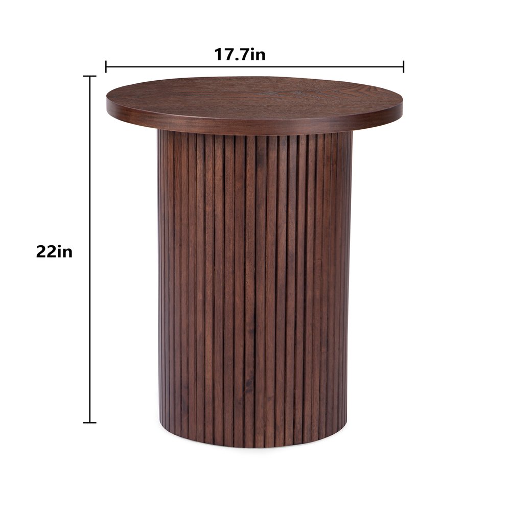 22" Brown Wood Round Pedestal End Table