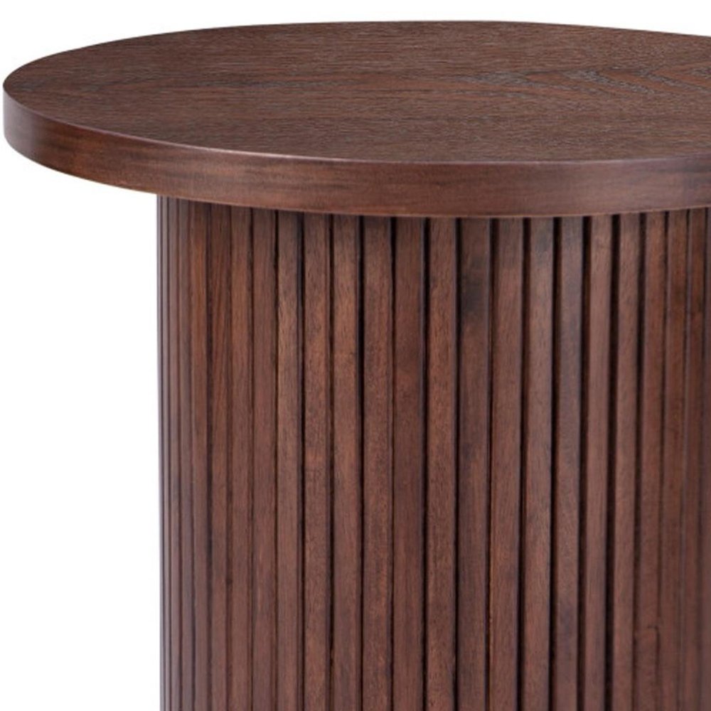 22" Brown Wood Round Pedestal End Table