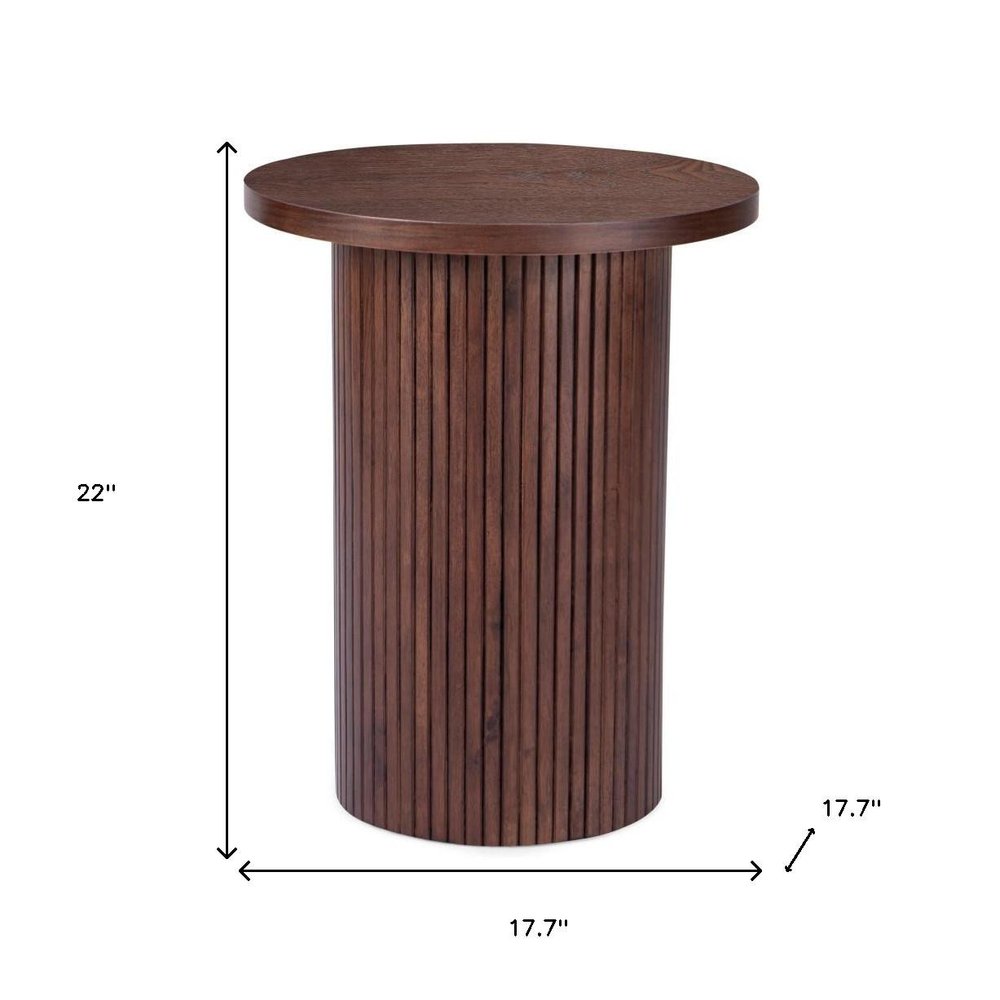 22" Brown Wood Round Pedestal End Table