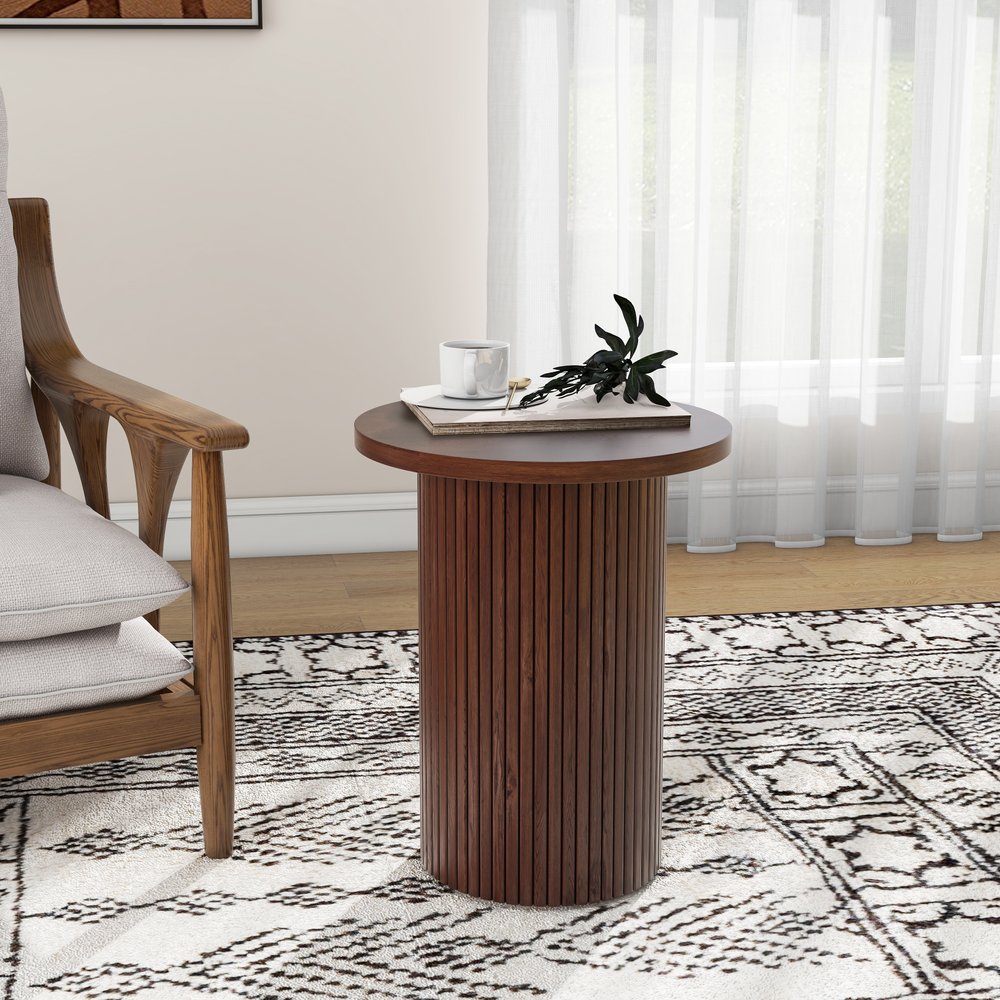 22" Brown Wood Round Pedestal End Table