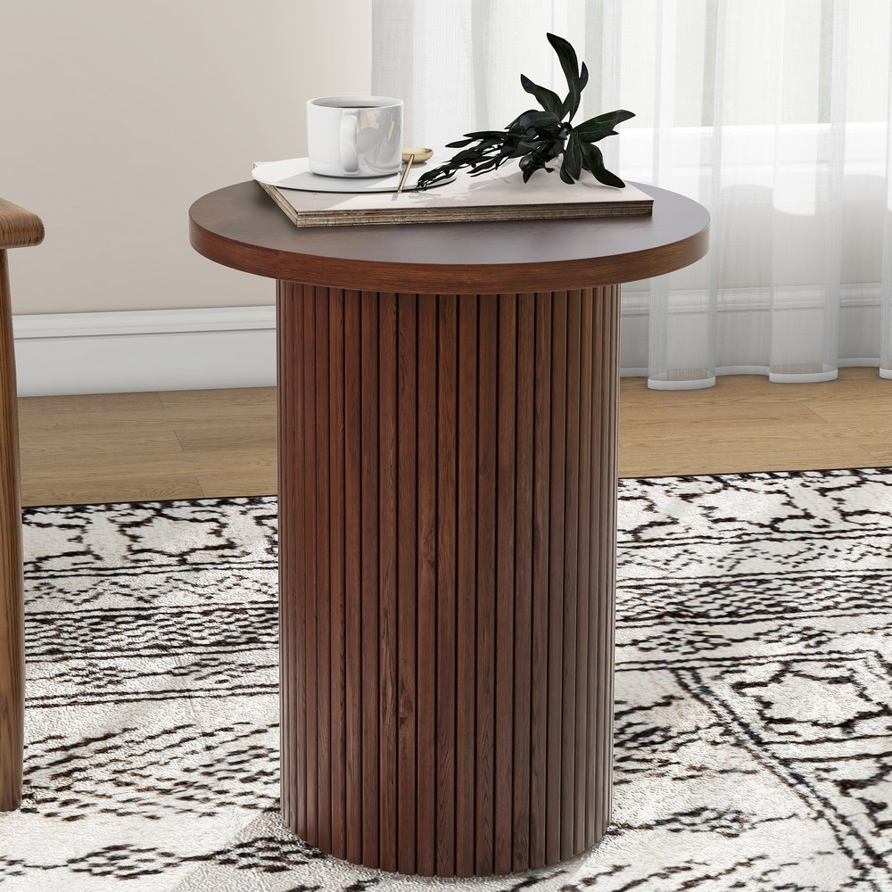 22" Brown Wood Round Pedestal End Table
