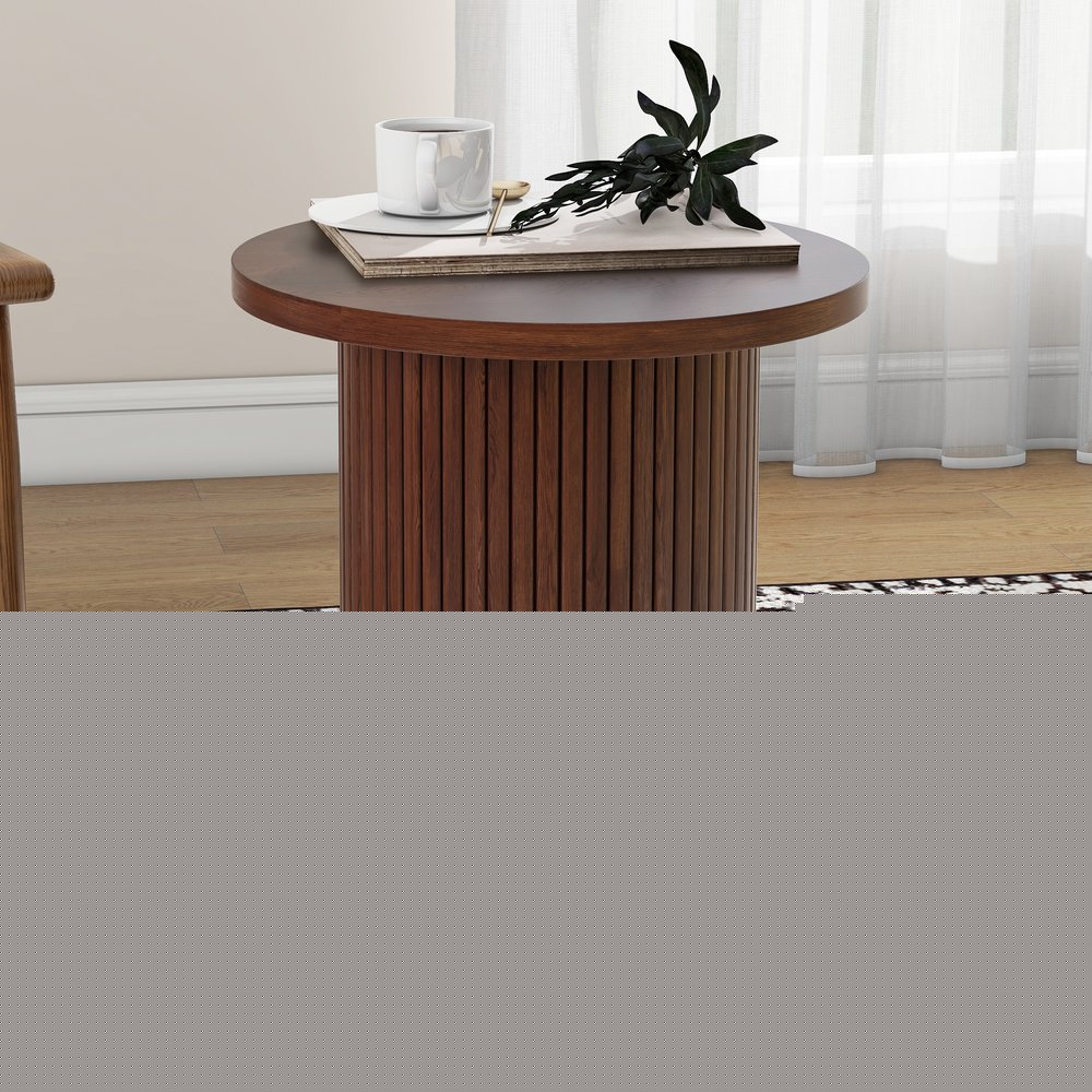 22" Brown Wood Round Pedestal End Table