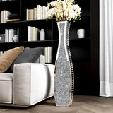 36" Silver Faux Crystal And Mirrored Glass Floor Vase
