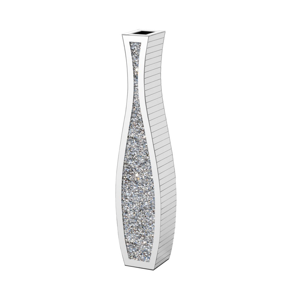 36" Silver Faux Crystal And Mirrored Glass Floor Vase