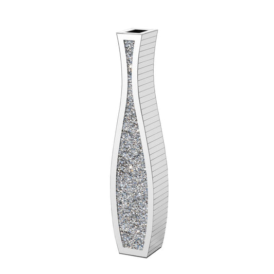 36" Silver Faux Crystal And Mirrored Glass Floor Vase