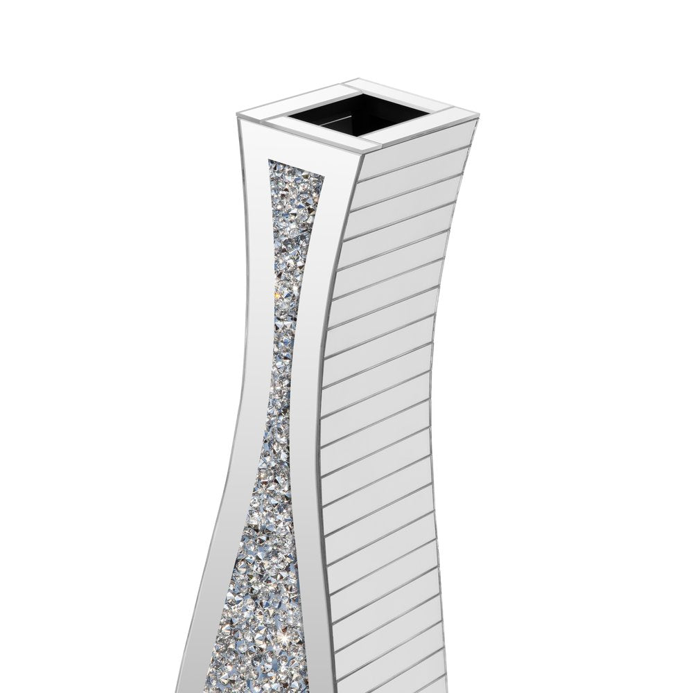 36" Silver Faux Crystal And Mirrored Glass Floor Vase