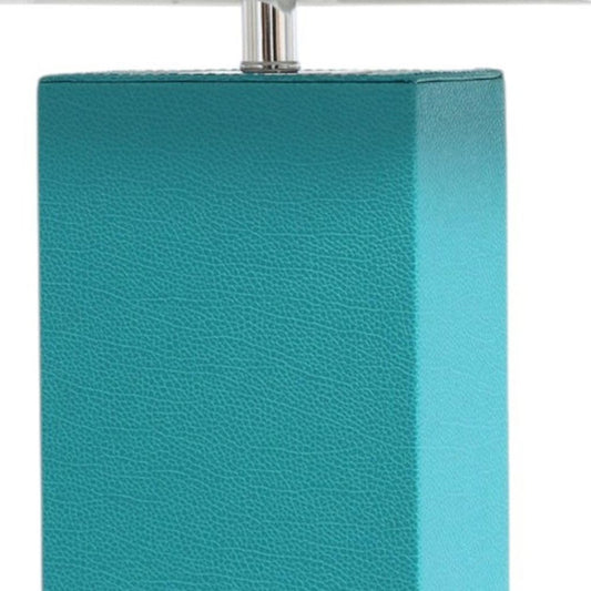 21" Teal Blue Faux Leather USB Table Lamp LED With White Shade