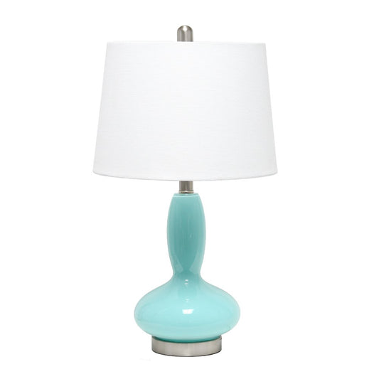 24" Light Blue And Silver Glass And Metal Novelty Table Lamp With White Drum Shade
