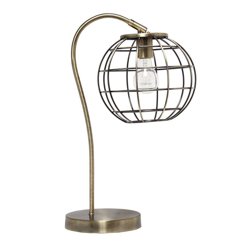 20" Antiqued Brass Metal Novelty Table Lamp With Antiqued Brass Globe Shade