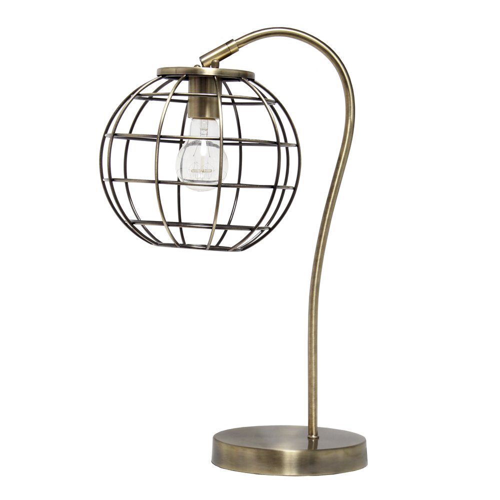 20" Antiqued Brass Metal Novelty Table Lamp With Antiqued Brass Globe Shade
