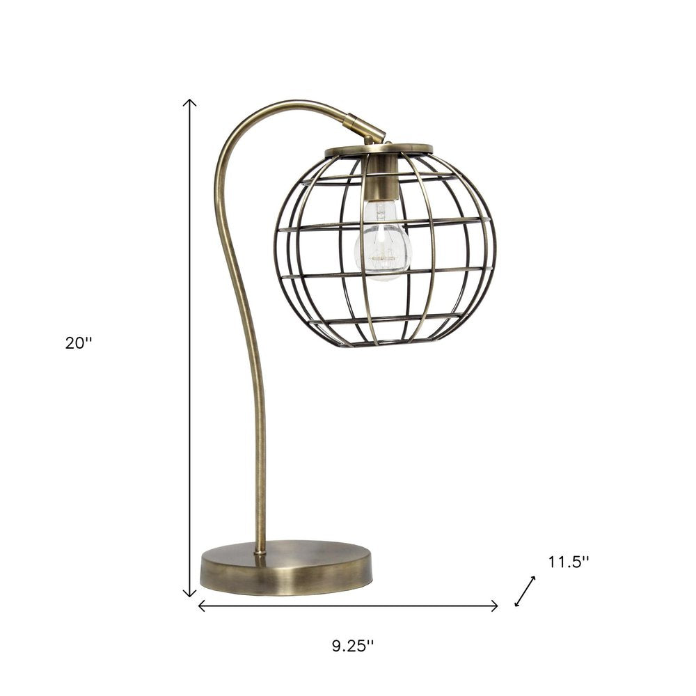 20" Antiqued Brass Metal Novelty Table Lamp With Antiqued Brass Globe Shade