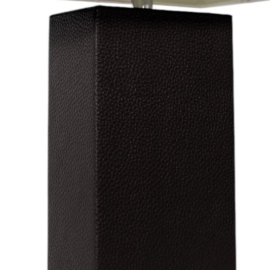21" Black Faux Leather Table Lamp LED With White Shade