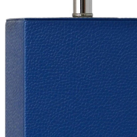 21" Blue Faux Leather Table Lamp LED With White Shade
