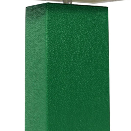 21" Green Faux Leather Table Lamp LED With White Shade