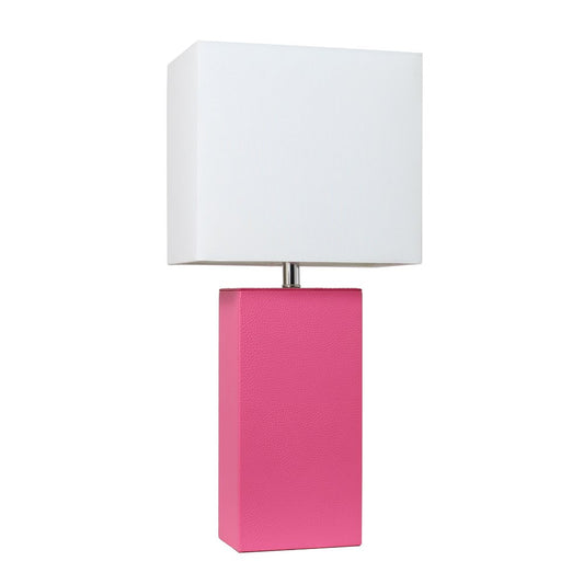 21" Hot Pink Faux Leather Table Lamp With White Shade