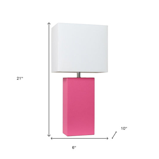 21" Hot Pink Faux Leather Table Lamp With White Shade