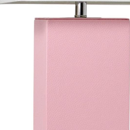 21" Pink Faux Leather Table Lamp LED With White Shade
