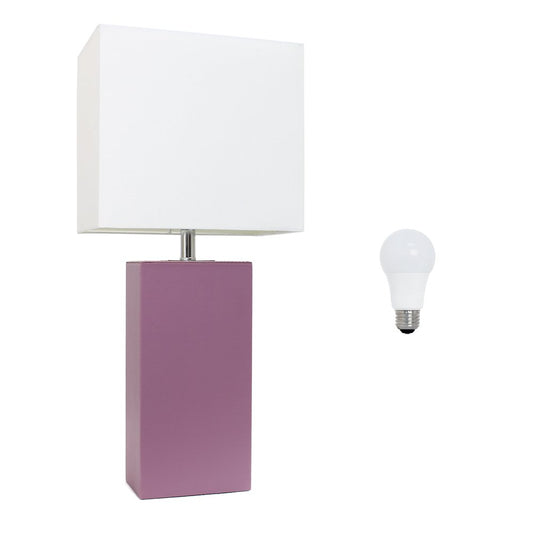 21" Purple Faux Leather Table Lamp LED With White Shade