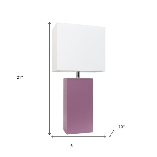 21" Purple Faux Leather Table Lamp LED With White Shade