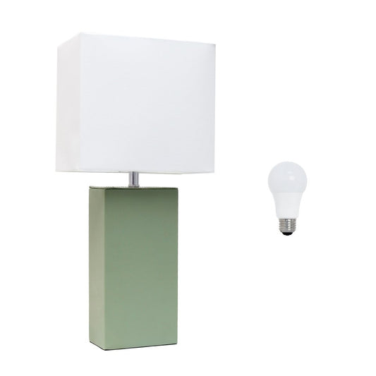21" Sage Faux Leather Table Lamp LED With White Shade