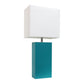 21" Teal Blue Faux Leather Table Lamp LED With White Shade