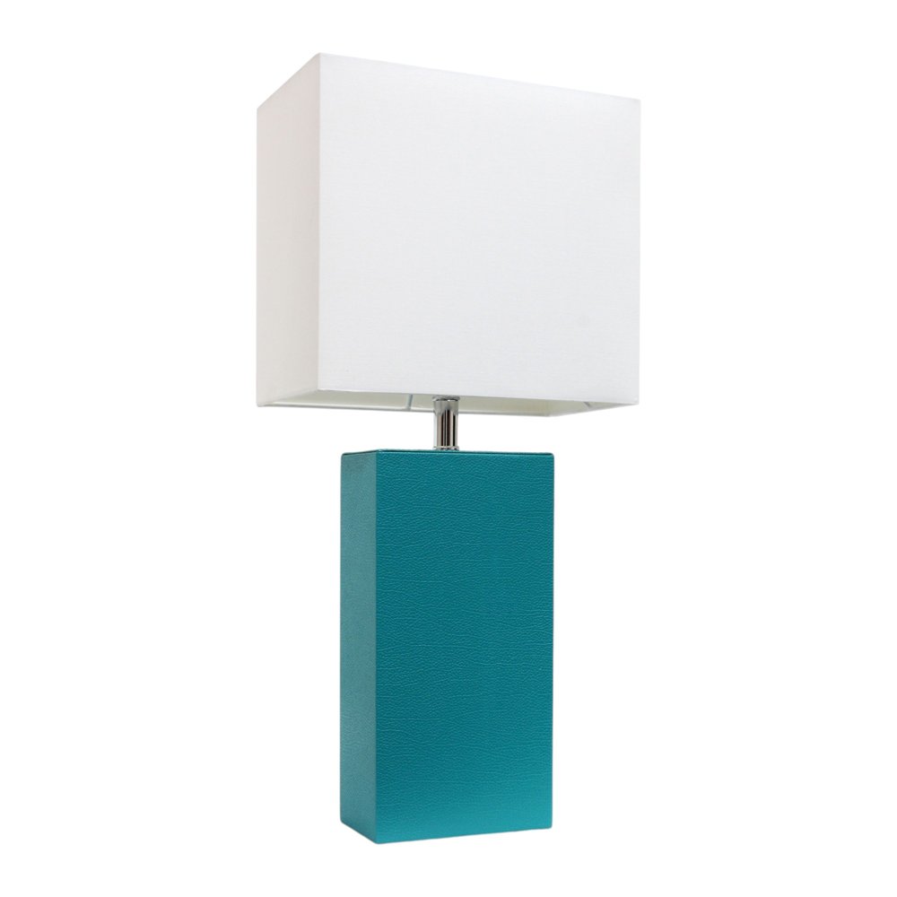 21" Teal Blue Faux Leather Table Lamp LED With White Shade