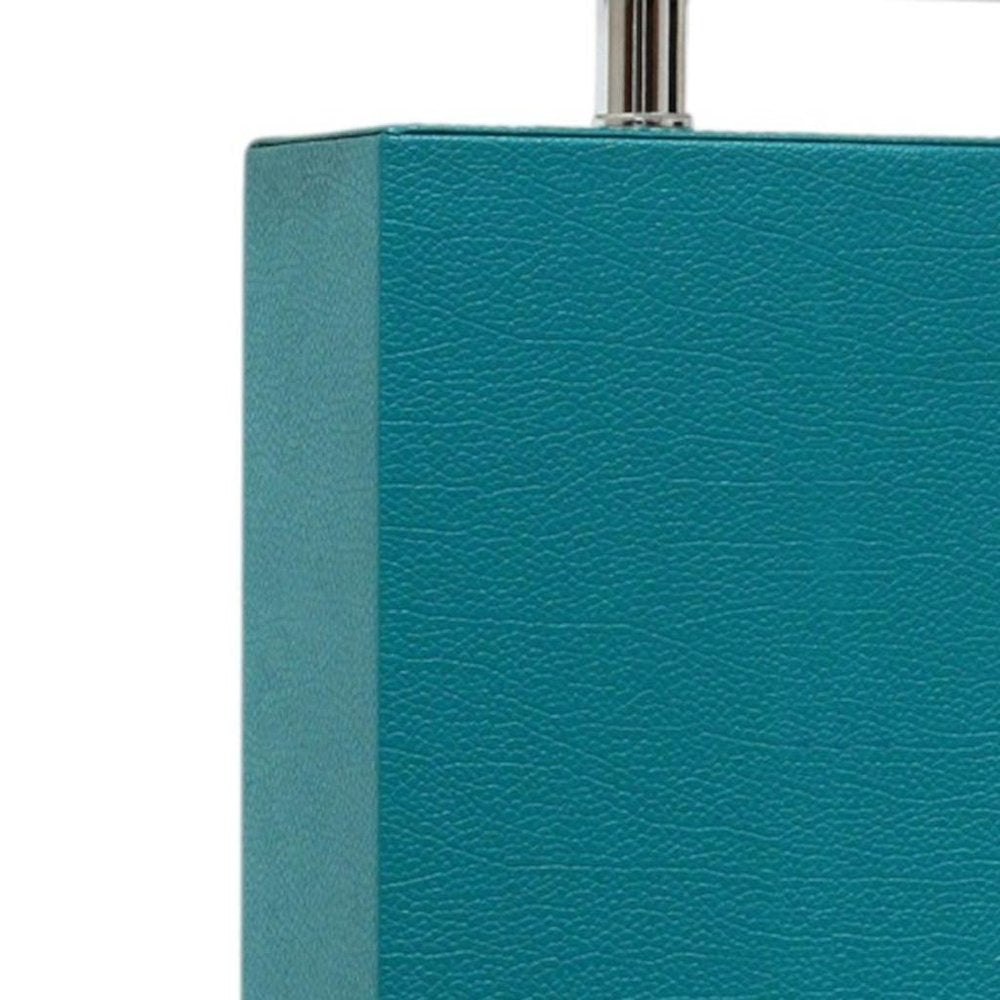 21" Teal Blue Faux Leather Table Lamp LED With White Shade