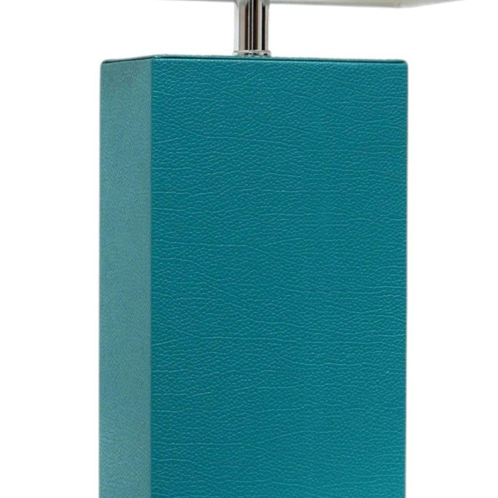 21" Teal Blue Faux Leather Table Lamp LED With White Shade