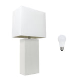 21" White Faux Leather Table Lamp LED With White Shade