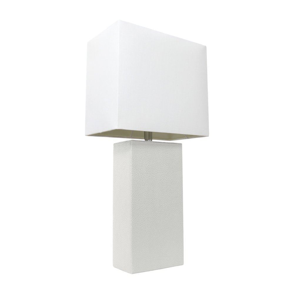 21" White Faux Leather Table Lamp LED With White Shade