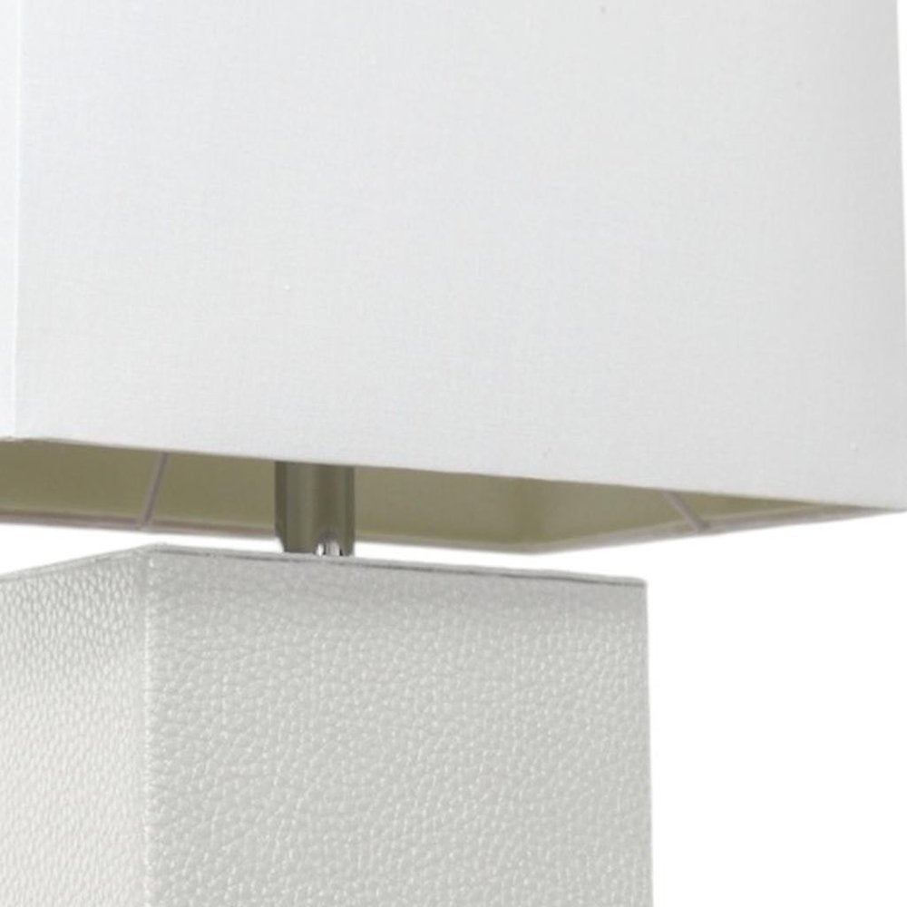 21" White Faux Leather Table Lamp LED With White Shade