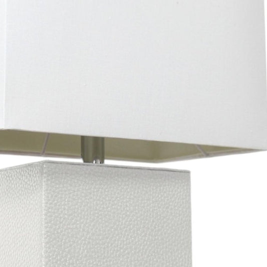 21" White Faux Leather Table Lamp LED With White Shade