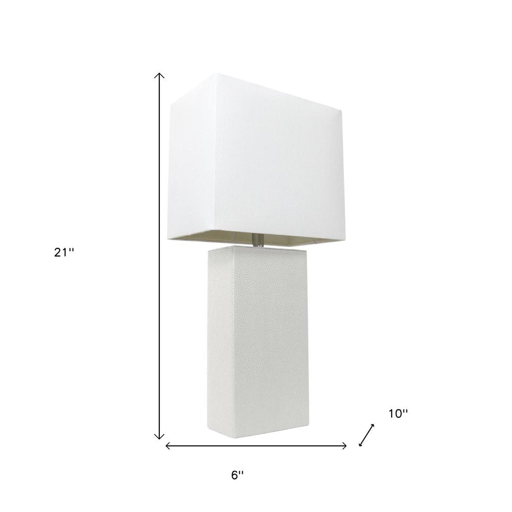 21" White Faux Leather Table Lamp LED With White Shade