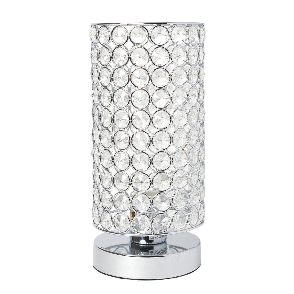 11" Silver Crystal Table Lamp With White Cylinder Shade