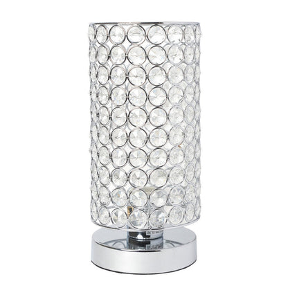 11" Silver Crystal Table Lamp With White Cylinder Shade
