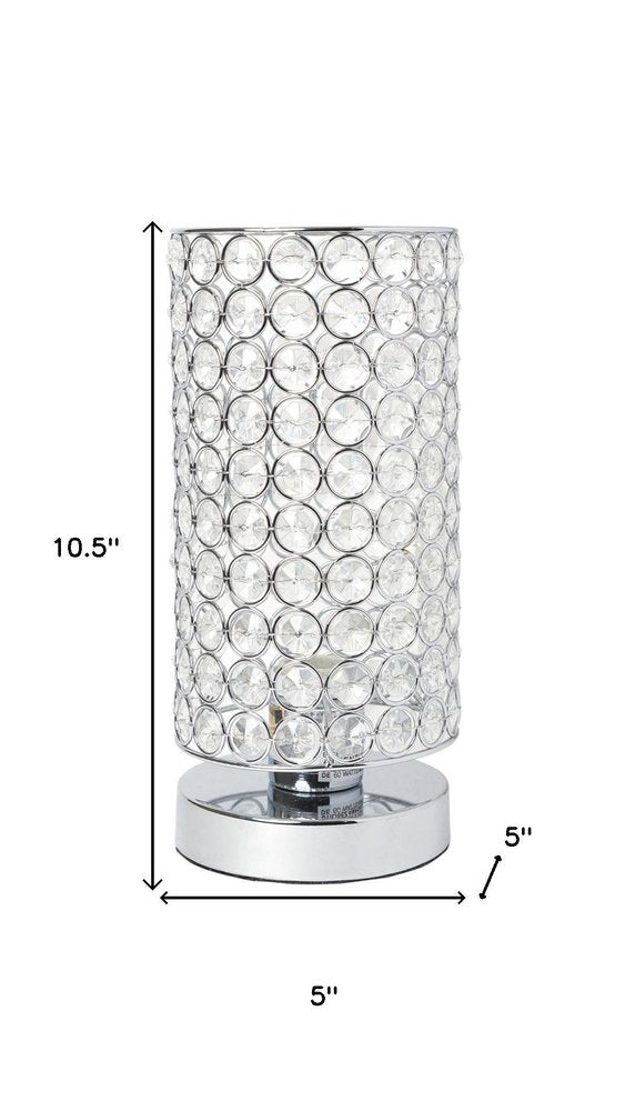11" Silver Crystal Table Lamp With White Cylinder Shade