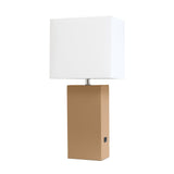 21" Beige Faux Leather USB Table Lamp With White Shade
