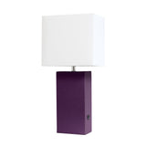 21" Eggplant Faux Leather USB Table Lamp With White Shade