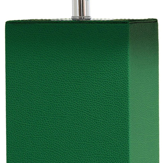 21" Green Faux Leather USB Table Lamp With White Shade