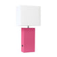 21" Hot Pink Faux Leather USB Table Lamp With White Shade
